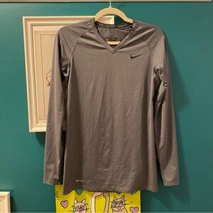 Nike Dri-Fit V-Neck Gray Long Sleeve Shirt - Size M